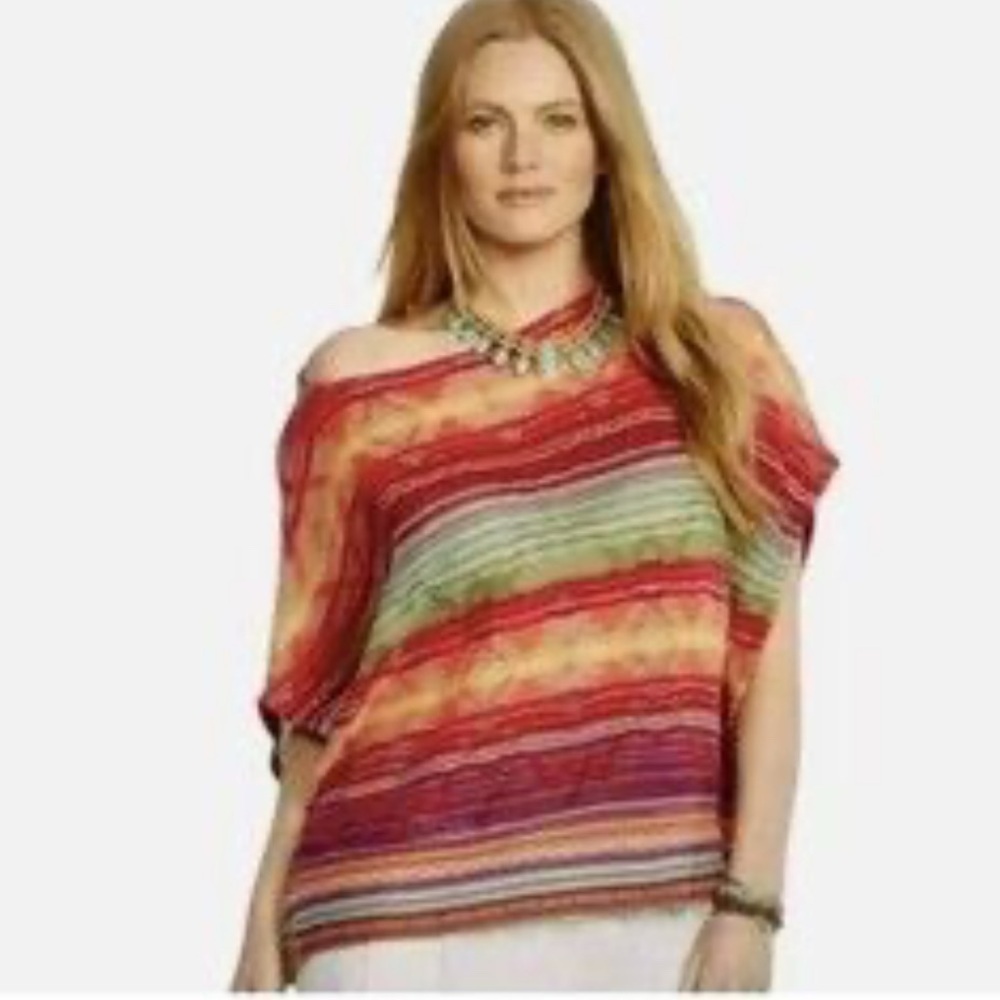 Lauren Ralph Lauren Aztec striped Poncho sweater linen blend M